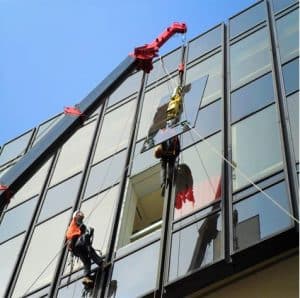 high level glass replacement with crane