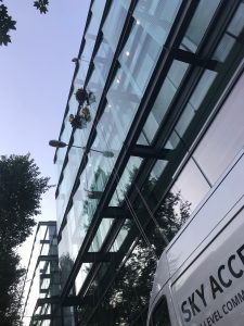 high level glass replacement with abseil and floor crane London